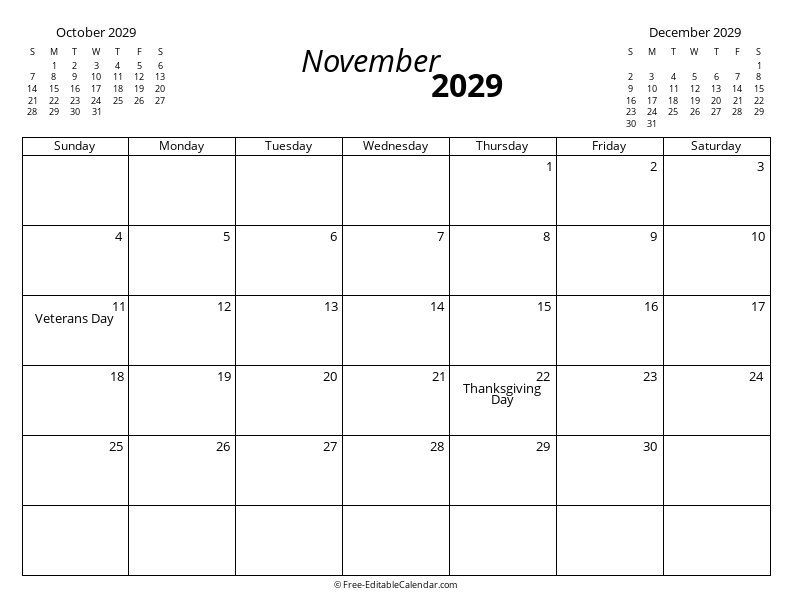 November 2029 with Mini Calendars