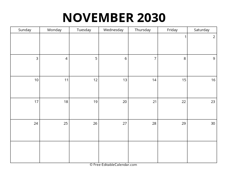November 2030 Blank Calendar