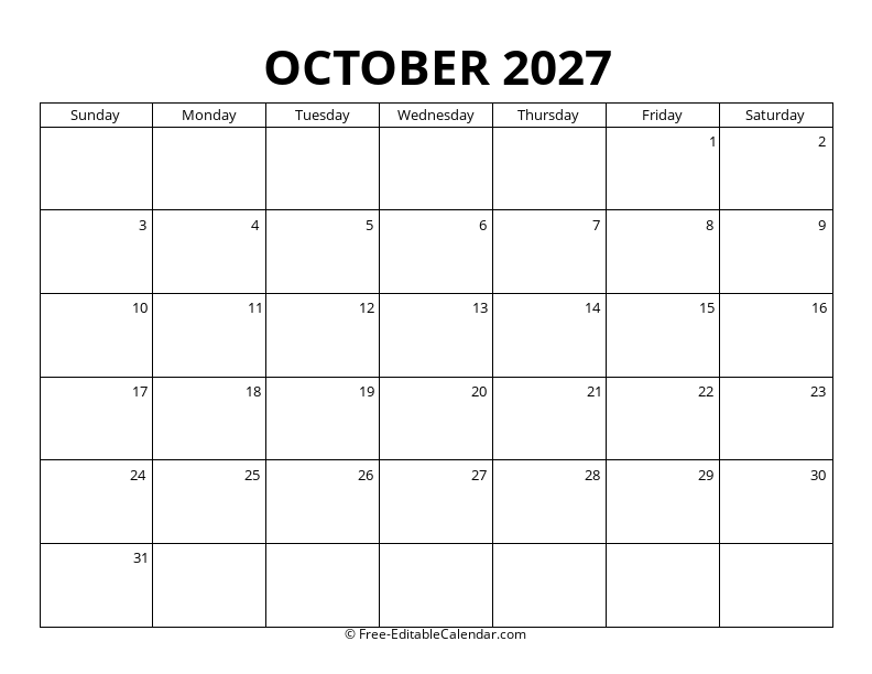 October 2027 Blank Calendar