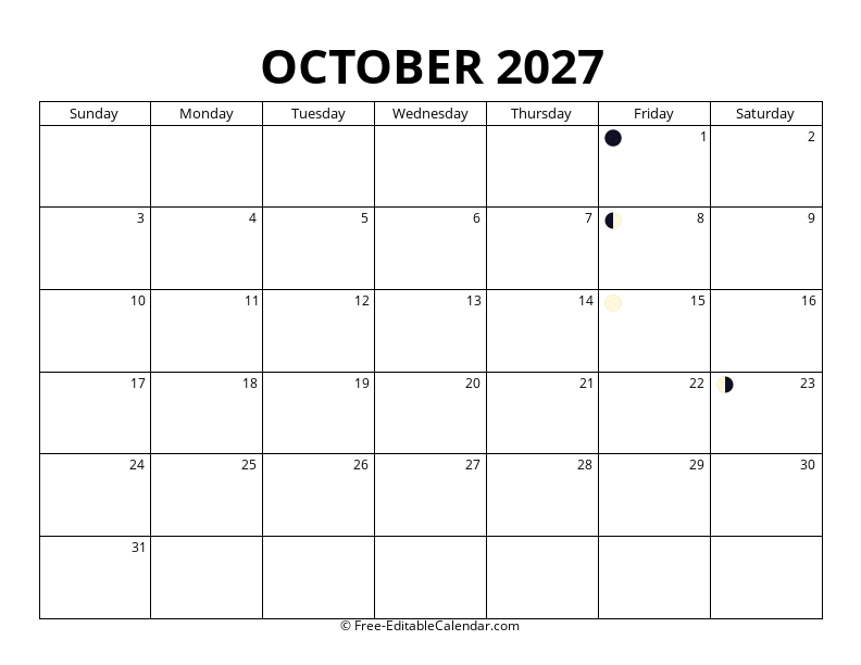 October 2027 Moon Phase Calendar