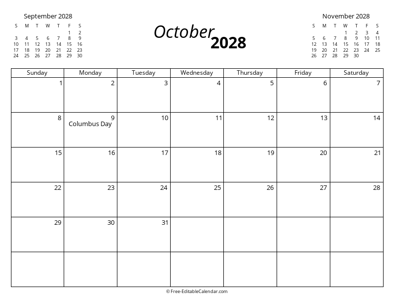 October 2028 with Mini Calendars