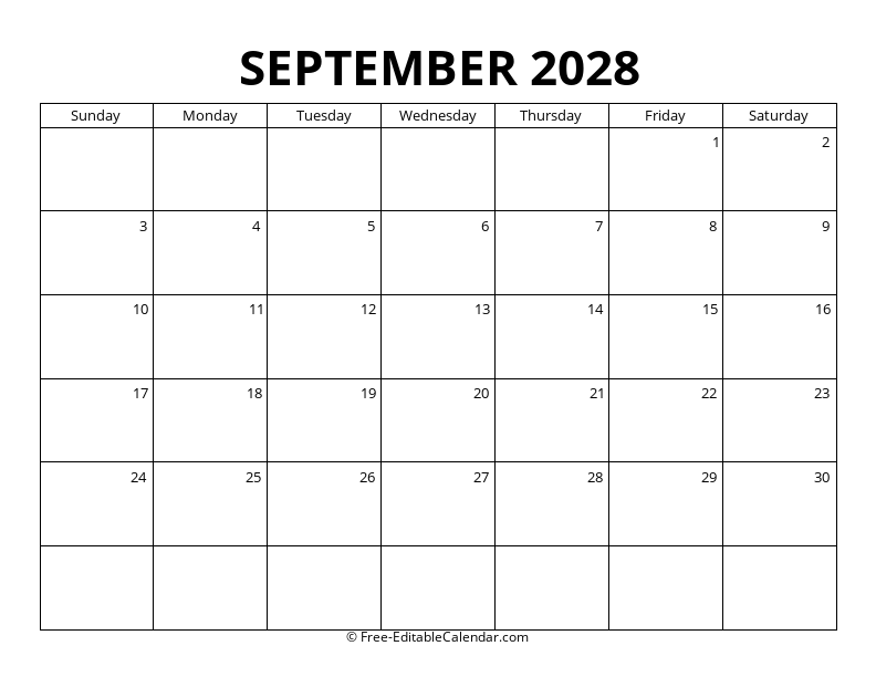 September 2028 Blank Calendar