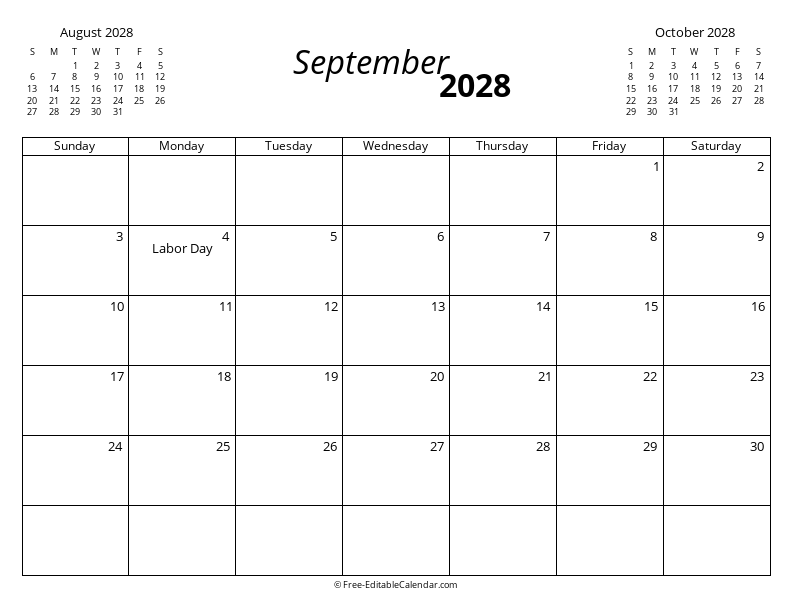 September 2028 with Mini Calendars