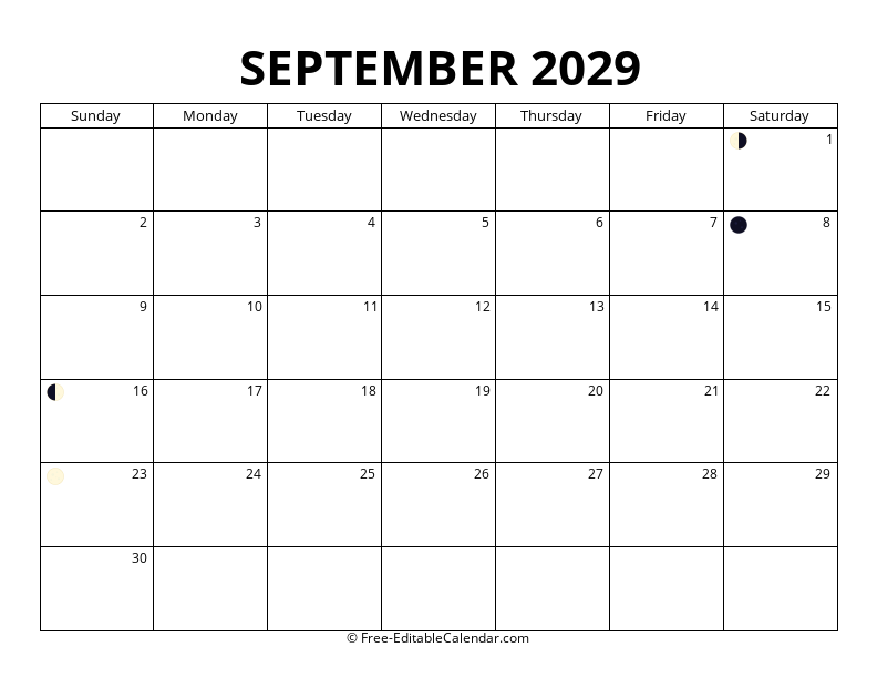 September 2029 Moon Phase Calendar