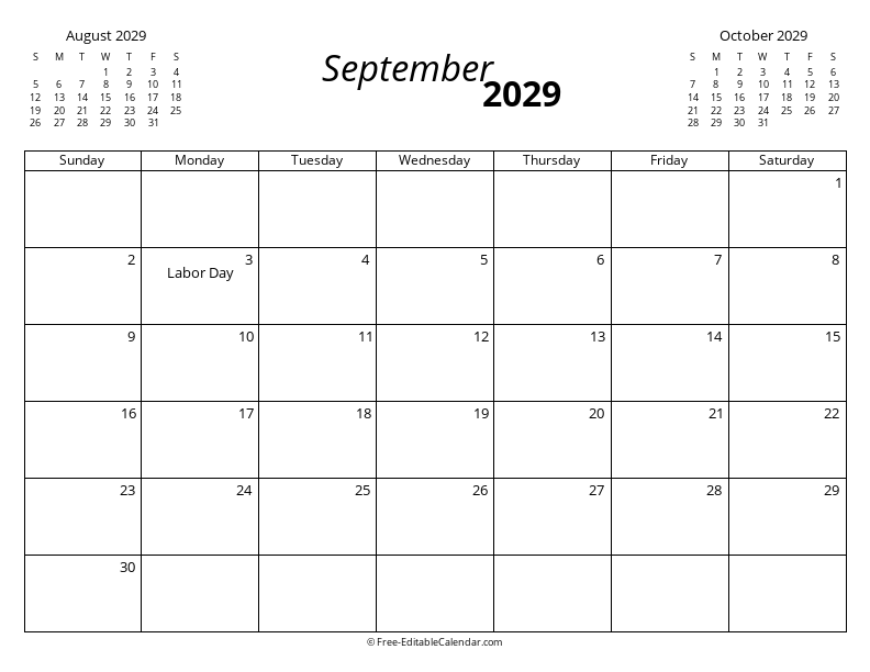 September 2029 with Mini Calendars
