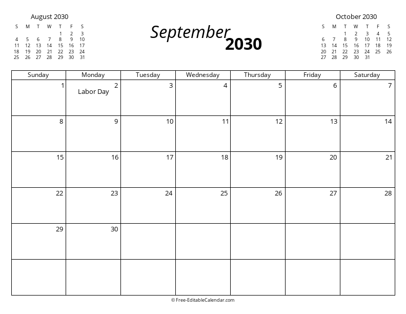 September 2030 with Mini Calendars