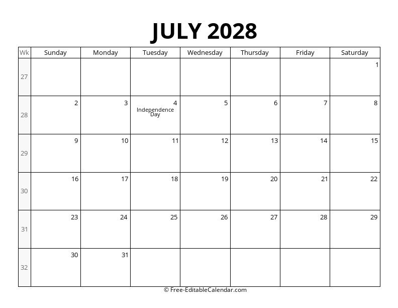 2028 Calendar with Week Numbers