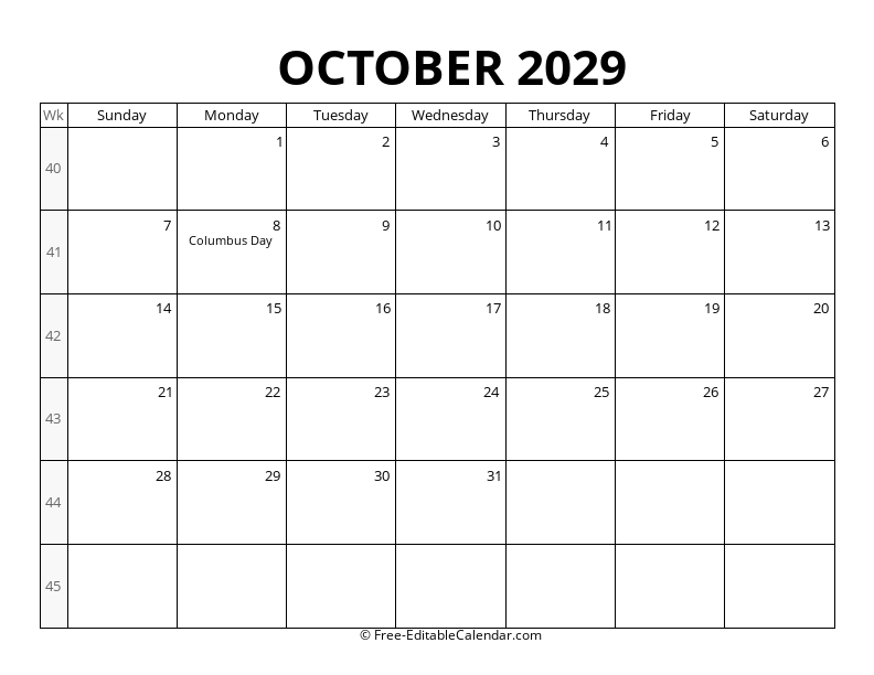 2029 Calendar with Week Numbers