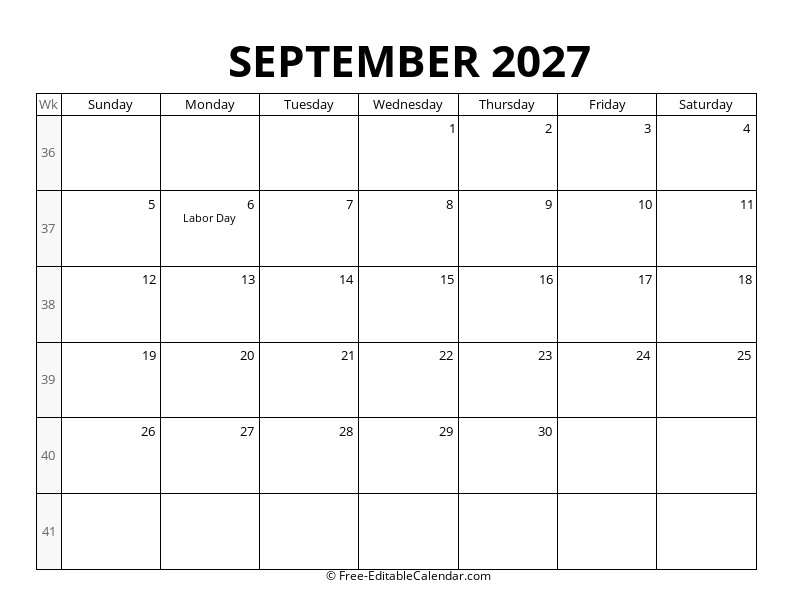 2027 Calendar with Week Numbers