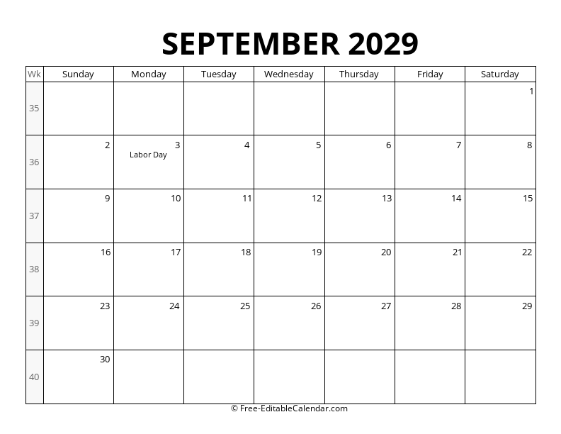 2029 Calendar with Week Numbers